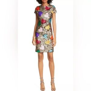 Alice + Olivia Gold Heart Sequin Mini Dress, Size 4, Brand New